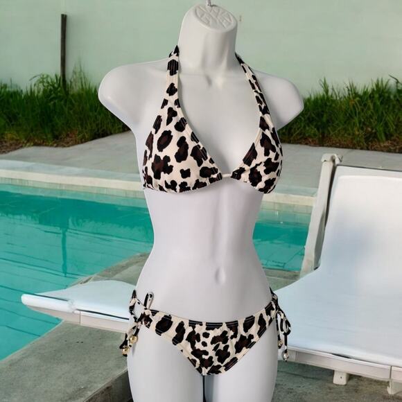 Vintage Y2k Guess Leopard Print Sexy Bikini 2pc SM ASO Paris Hilton - Picture 3 of 11